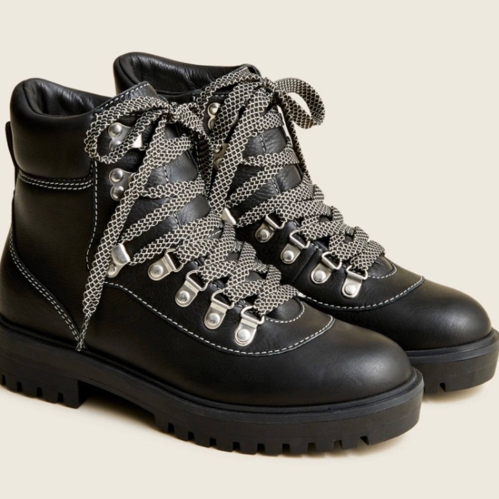 J.Crew NEW w/o Box Black Leather Nordic Lace-Up Ankle Boots Women’s Size 6